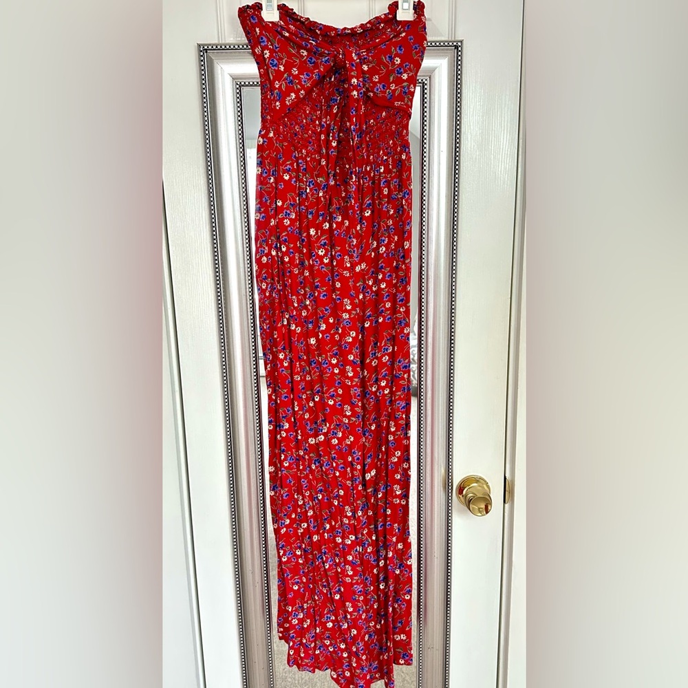 Strapless Red Floral Jumpsuit